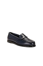 Manolo Blahnik Perrita Leather Loafer in Dark Blue, view 2, click to view large image.