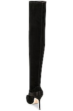Manolo Blahnik Plinianuthi 105 Suede Boot in Black, view 3, click to view large image.