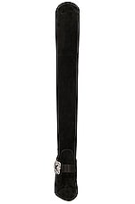 Manolo Blahnik Plinianuthi 105 Suede Boot in Black, view 4, click to view large image.