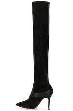 Manolo Blahnik Plinianuthi 105 Suede Boot in Black, view 5, click to view large image.