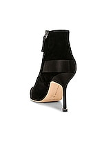 Manolo Blahnik Plinianu 90 Suede Boot in Black, view 3, click to view large image.