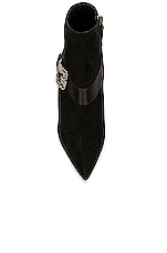 Manolo Blahnik Plinianu 90 Suede Boot in Black, view 4, click to view large image.