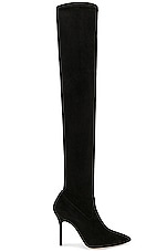 Manolo Blahnik Pascalarehi 105 Suede Boot in Black, view 1, click to view large image.