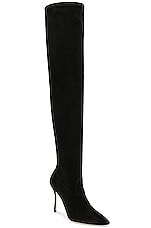 Manolo Blahnik Pascalarehi 105 Suede Boot in Black, view 2, click to view large image.
