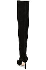 Manolo Blahnik Pascalarehi 105 Suede Boot in Black, view 3, click to view large image.