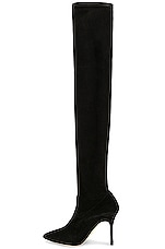 Manolo Blahnik Pascalarehi 105 Suede Boot in Black, view 5, click to view large image.