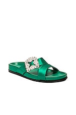 Manolo Blahnik Chilanghi Satin Sandal in Bright Green, view 2, click to view large image.