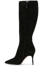 Manolo Blahnik Oculara 90 Suede Boot in Black, view 5, click to view large image.