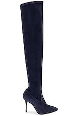 Manolo Blahnik Pascalarehi 105 Suede Boot in Navy, view 1, click to view large image.