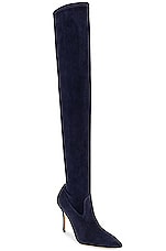 Manolo Blahnik Pascalarehi 105 Suede Boot in Navy, view 2, click to view large image.