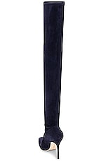 Manolo Blahnik Pascalarehi 105 Suede Boot in Navy, view 3, click to view large image.