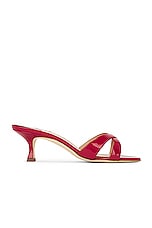 Manolo Blahnik Callamu 50 Patent Mule in Red, view 1, click to view large image.