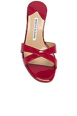 Manolo Blahnik Callamu 50 Patent Mule in Red, view 4, click to view large image.