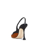 Manolo Blahnik Goga 105 Suede Pump in Medium Brown & Black, view 3, click to view large image.