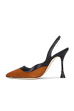 Manolo Blahnik Goga 105 Suede Pump in Medium Brown & Black, view 5, click to view large image.