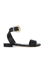 Manolo Blahnik Brutas Flat Leather Sandal in Black, view 1, click to view large image.