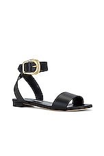 Manolo Blahnik Brutas Flat Leather Sandal in Black, view 2, click to view large image.