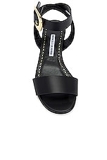 Manolo Blahnik Brutas Flat Leather Sandal in Black, view 4, click to view large image.