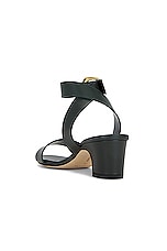 Manolo Blahnik Brutas 50 Leather Sandal in Dark Green, view 3, click to view large image.