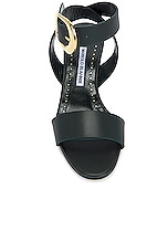 Manolo Blahnik Brutas 50 Leather Sandal in Dark Green, view 4, click to view large image.