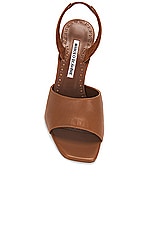 Manolo Blahnik Clotilde 105 Leather Sandal in Medium Brown, view 4, click to view large image.