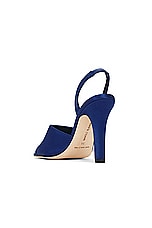 Manolo Blahnik Clotilde 105 Satin Sandal in Bright Blue, view 3, click to view large image.