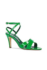Manolo Blahnik Tormentas 90 Patent Sandal in Bright Green, view 2, click to view large image.