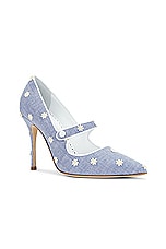Manolo Blahnik Camparinew 105 Chambray Pump in White Daisy Chambray, view 2, click to view large image.