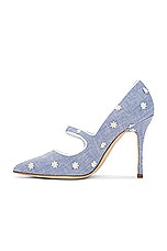 Manolo Blahnik Camparinew 105 Chambray Pump in White Daisy Chambray, view 5, click to view large image.