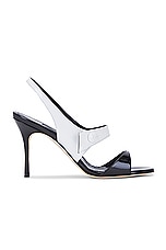 Manolo Blahnik Climnetra 90 Patent Sandal in Black & White, view 1, click to view large image.