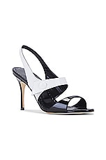 Manolo Blahnik Climnetra 90 Patent Sandal in Black & White, view 2, click to view large image.