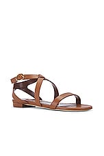 Manolo Blahnik Magalou Leather Sandal in Medium Brown, view 2, click to view large image.