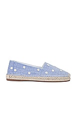 Manolo Blahnik Susille Chambray Espadrilles in Floral Embroidery, view 1, click to view large image.