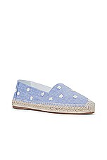 Manolo Blahnik Susille Chambray Espadrilles in Floral Embroidery, view 2, click to view large image.
