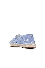 Manolo Blahnik Susille Chambray Espadrilles in Floral Embroidery, view 3, click to view large image.