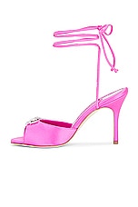 Manolo Blahnik Plumena 90 Satin Pump in Bright Pink, view 5, click to view large image.