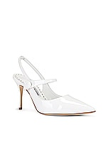 Manolo Blahnik Didion 90 Patent Pump in White, view 2, click to view large image.