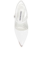 Manolo Blahnik Didion 90 Patent Pump in White, view 4, click to view large image.