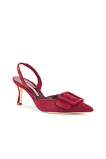 Manolo Blahnik Maysli 70 Suede Pump in Dark Red, view 2, click to view large image.