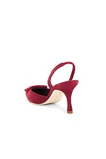 Manolo Blahnik Maysli 70 Suede Pump in Dark Red, view 3, click to view large image.