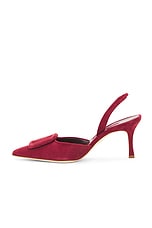 Manolo Blahnik Maysli 70 Suede Pump in Dark Red, view 5, click to view large image.