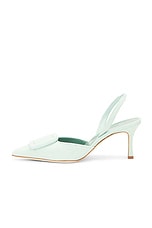 Manolo Blahnik Maysli 70 Suede Pump in Light Green, view 5, click to view large image.