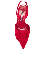 Manolo Blahnik Maysli 70 Velvet Pump in Bright Red, view 4, click to view large image.