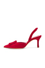 Manolo Blahnik Maysli 70 Velvet Pump in Bright Red, view 5, click to view large image.