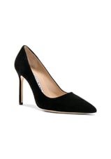 Manolo Blahnik BB 105 Suede Pumps in Black Suede, view 2, click to view large image.