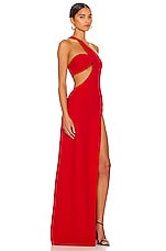 MONOT One Shoulder Cut Out Gown in Red, view 2, click to view large image.