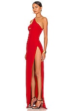 MONOT One Shoulder Cut Out Gown in Red, view 3, click to view large image.