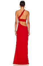 MONOT One Shoulder Cut Out Gown in Red, view 4, click to view large image.