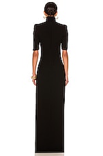 MONOT High Slit T-Neck Gown in Black, view 4, click to view large image.