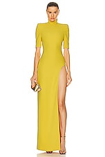 MONOT Turtleneck High Slit Dress in Yellow, view 1, click to view large image.